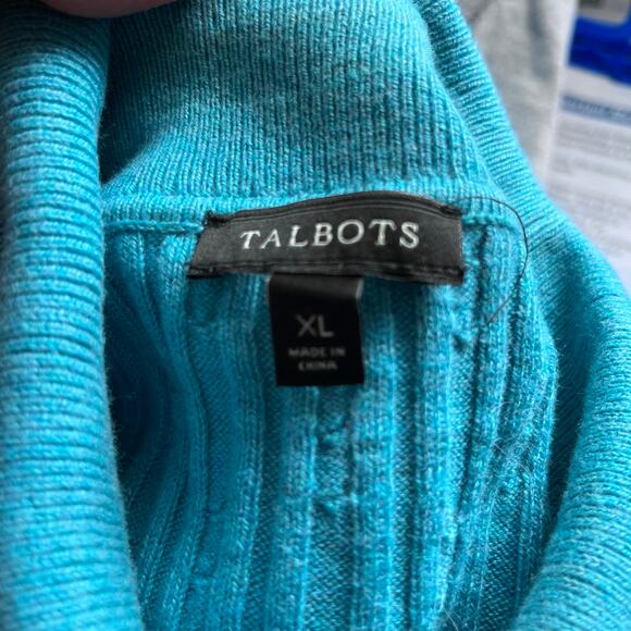 Talbots Cable Knit Cotton Blend Turtleneck Sweater Aqua XL Preppy Casual XL - Picture 4 of 4